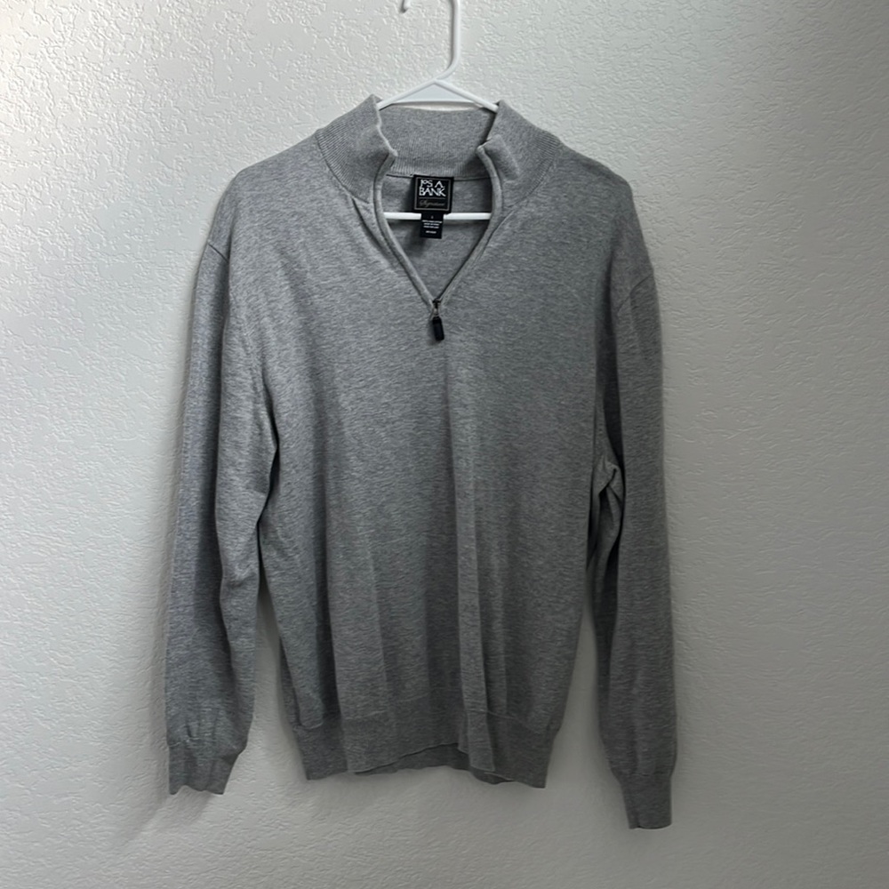 Jos A. Bank Large Grey Mens Pullover 3/4 Zip Sweater